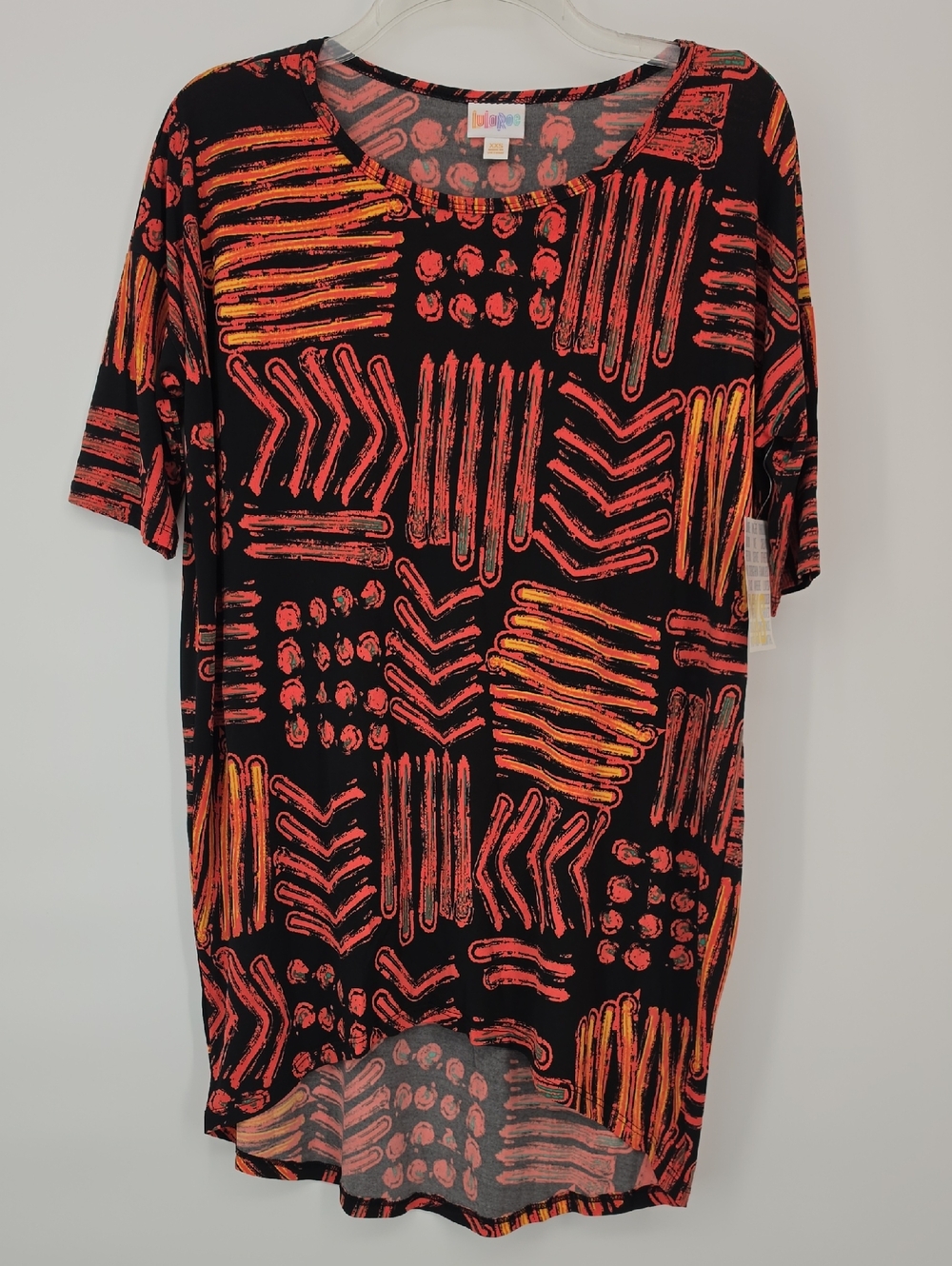 NWT LuLaRoe Irma Tunic Black Red Abstract Womens xxs High Low Top
